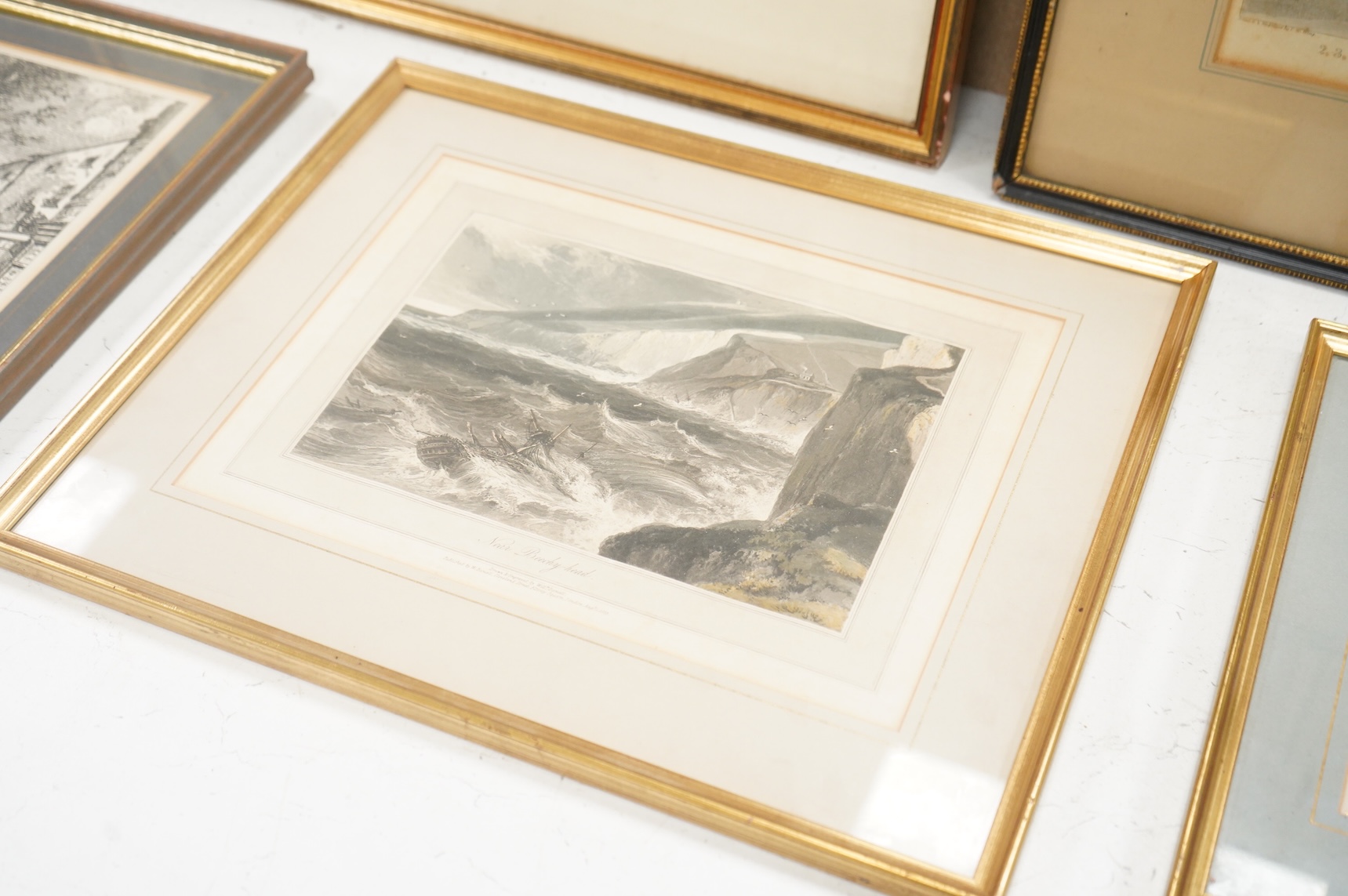 A collection of 19th century and later prints, some Brighton interest to include: Summer's evening at the Royal Marine Library, Brighton, The Lanes and other views of Worthing, Hastings and near Beachy Head, largest 35 x